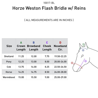 Horze Weston Padded Leather Snaffle Bridle with Flash Noseband and Web Reins | English Bridle for Horses - Black - Cob