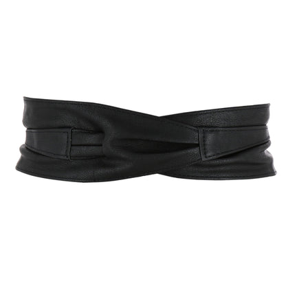 FASHIONGEN Obi Belt for Women – Wide Waist Belt in Faux Leather, MICA - Black, Large/X-large