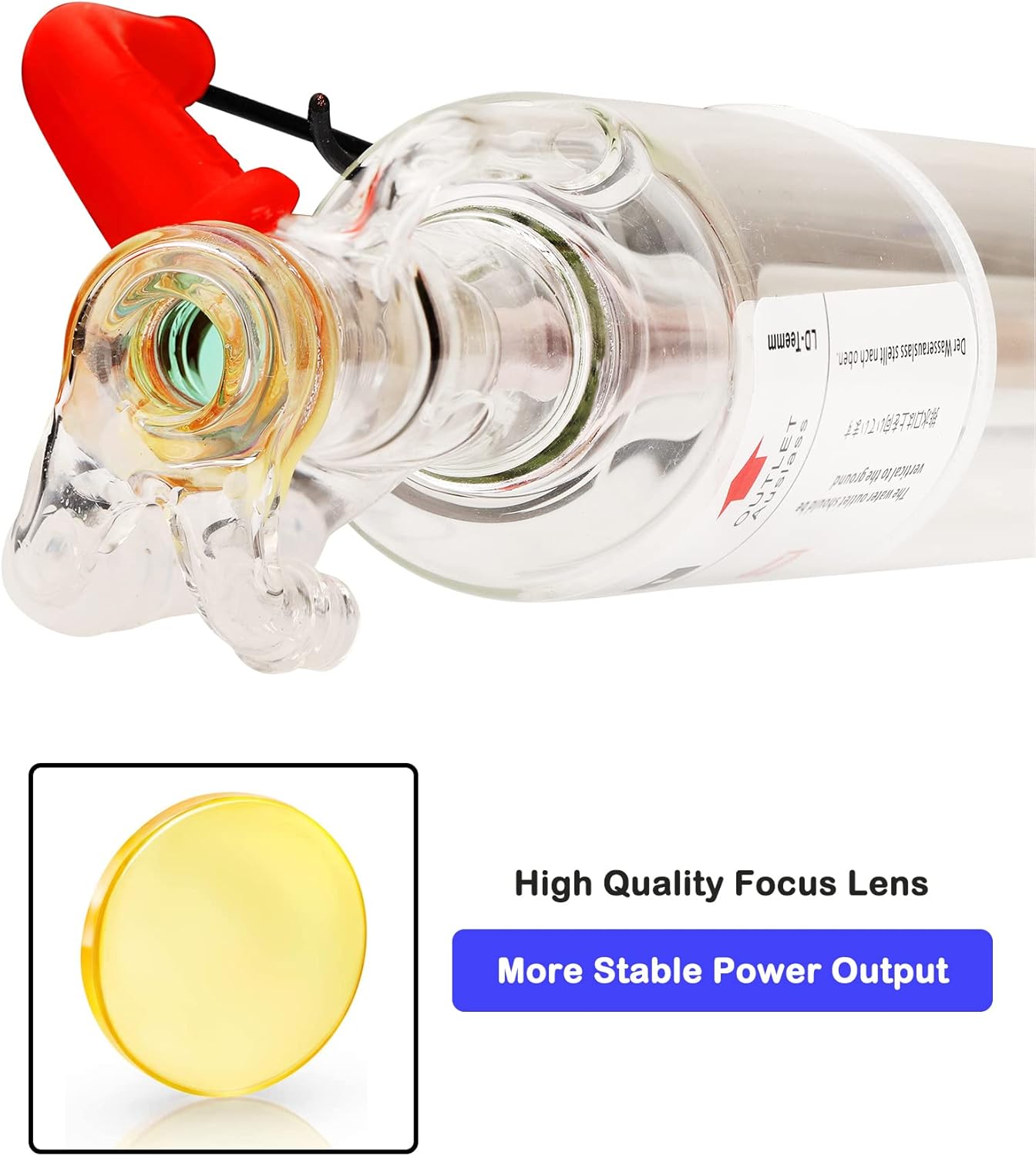 LD-Teemm CO2 Laser Tube, 60W CO2 Laser Tube with Coating 60 watt Length 1200mm Dia. 80mm, Wire Pre-Connected for CO2 Laser Cutter Laser Engraving Cutting Machine