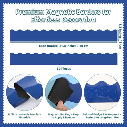30 Pcs Magnetic Borders for Classroom Whiteboard - Royal Blue Magnetic Bulletin Board Border Set - Scalloped Chalkboard Border Strips for Teachers, Parents, DIY Home,School & Office Decoration