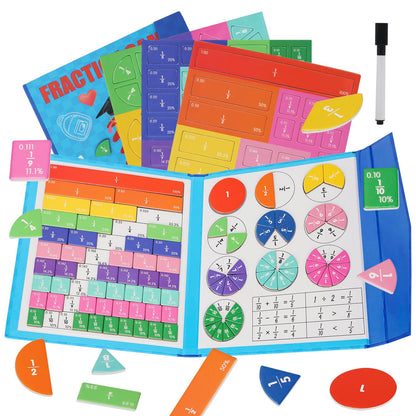 Uzqalifa Magnetic Fraction Demonstration Book, Magnetic Fraction Educational Puzzle with Tiles & Circles, Interactive Magnetic Math Learning Kit for Kids