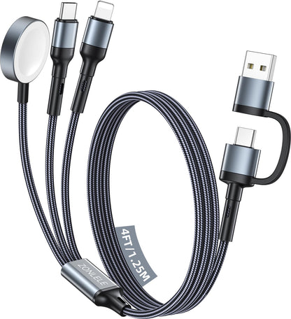 Upgraded Travel Essentials for Apple Watch Charger 3 in 2 Multi Charging Cable for iPhone 17 iWatch Charger USB C Cord, Car RV Camping Essentials Compatible with iWatch Ultra/SE/11 & iPhone 16/15-12