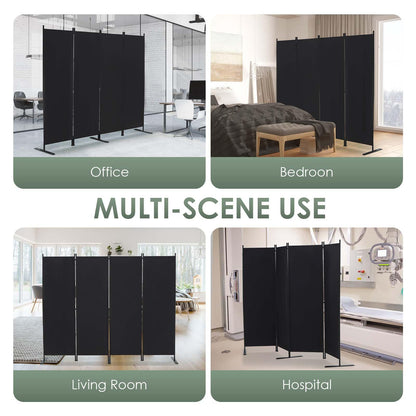 RANTILA 4 Panel Room Divider, 6 FT Folding Privacy Screen with Wide Feet, Freestanding Partition for Room Separation, Portable Room Divider Panel, 89" W x 71" H, Black