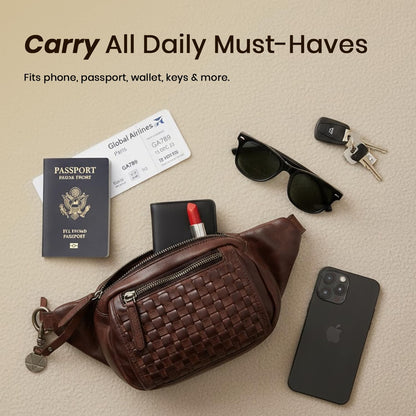 Vilenca Holland Genuine Leather Waist Bag Unisex, Waist Bag for Travel Trendy Casual Travelling Essentials Kept Bag Stylish, Durable, and Secure Travel Companion(VL-094-BROWN)