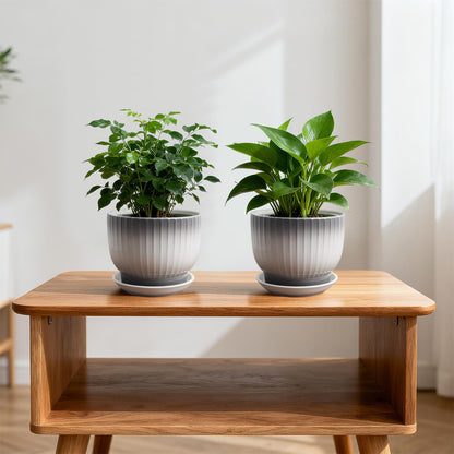 YUFDA Ceramic Plant Pots,6.7 Inch,Set of 2,Planters with Drainage Hole and Saucer,Flower pots for Indoor Plants,Modern Design(Gray+White)
