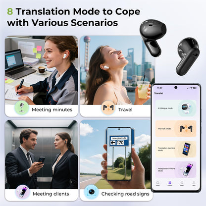 NE20 Earbuds, 2025 New NE20 AI Translation Earbuds in Real Time, Language Translator Headphones with LCD Touch Screen Audifonos Traductores Inglés Español Support 135 Languages for Travel