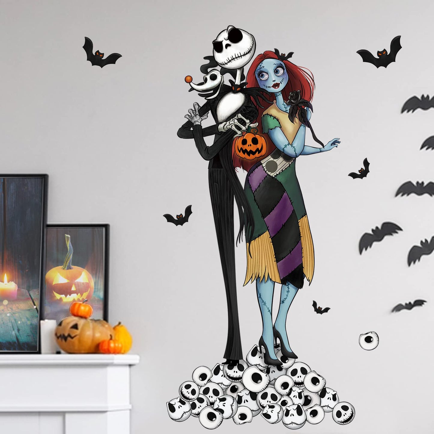 Mfault Halloween Nigh.tmare BEF.ore Christmas Wall Decals Stickers, Skull Bat Spooky Decorations Bedroom Art, Holiday Party Supplies Living Room Home Kitchen Decor