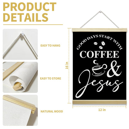 mermermu Coffee and Jesus Black Poster Hanger Frame, Christian Inspirational Posters Canvas Wall Art for Cafe Office Kitchen Living Room Decor, 12x16 Inches -041