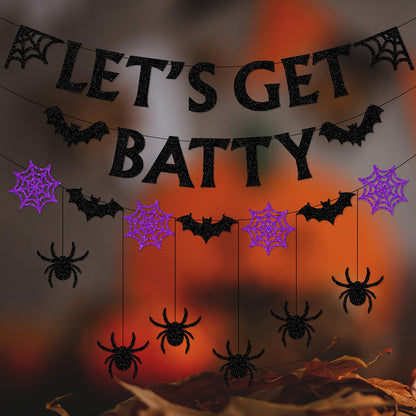 Halloween Black-Purple Spider-Web Party-Decorations Banner - 8pcs Paper Bats Spiders Hanging Swirls Streamers,Indoor Room Porch Wall Ceiling Garland, Baby Shower Birthday Supplies Decor Panduola