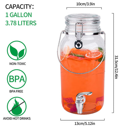 Eleganttime 1 Gallon Glass Drink Dispensers for Parties,2 Pack Beverage Dispenser With Spigot,Laundry Detergent Dispenser Punch Bowls Juice Water Dispenser for Parties