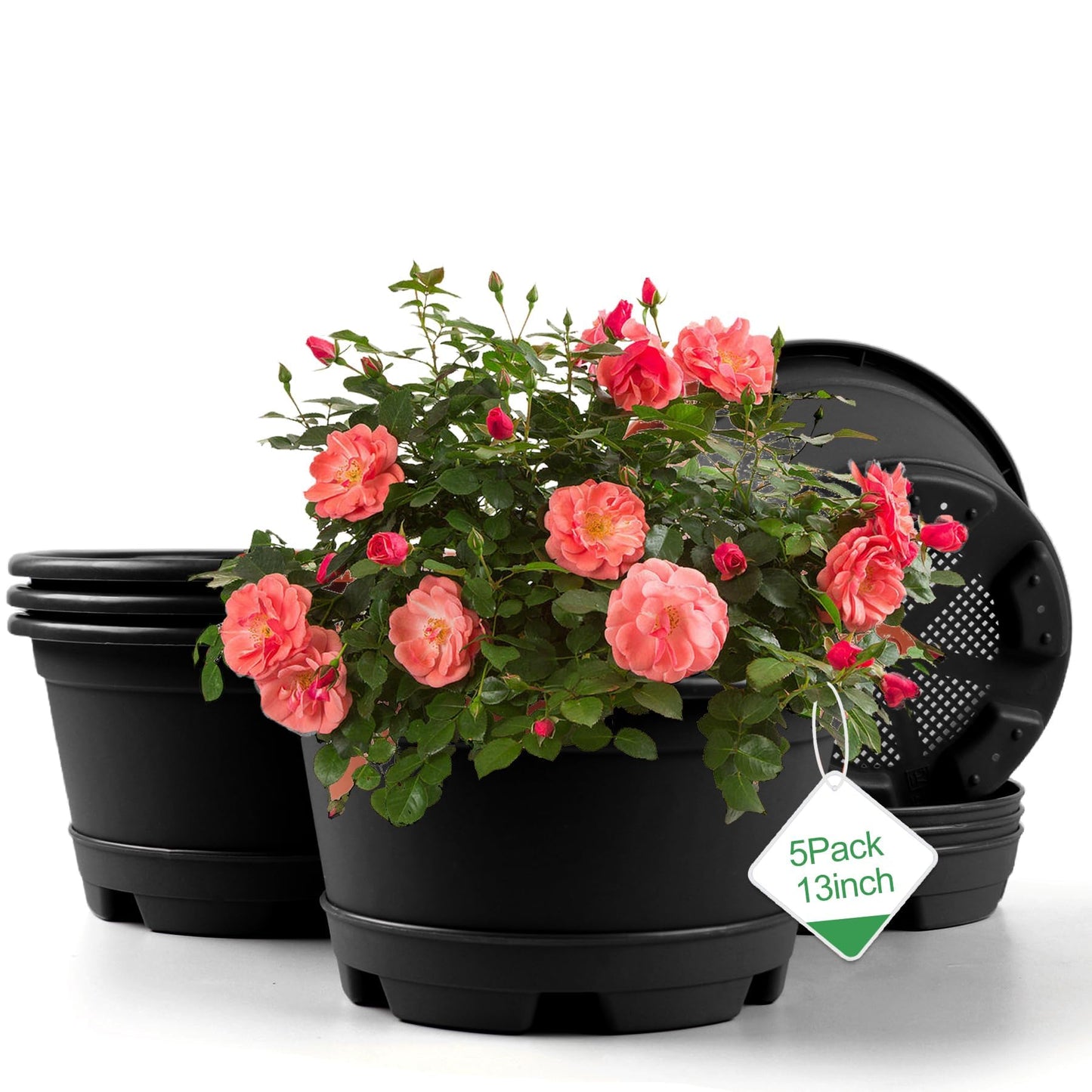 KPUVX Outdoor Flower Pots 5 Packs 13 inch pots for Plants Modern Decorative Garden Pot with Saucer, Lightweight Large Resin Planters for Indoor Plants,Decorative Resin Plant pots
