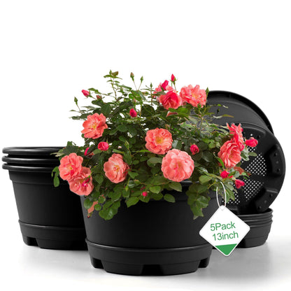 KPUVX Outdoor Flower Pots 5 Packs 13 inch pots for Plants Modern Decorative Garden Pot with Saucer, Lightweight Large Resin Planters for Indoor Plants,Decorative Resin Plant pots