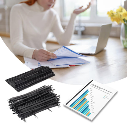 Kcgani 100 Packs Binding Spines, Reclosable 11'' Long 1.7" Depth 4 Pin Spines, Plastic Binder Combs 200 Sheet Capacity Binding Strips, Black