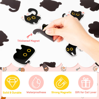MALLMALL6 24Pcs Cute Black Cat Fridge Magnets, Novelty Gift for Cat Lover, Spring Refrigerator Magnetic Sticker Decor Accessories with Flower Bread Fish for Home Kitchen Office Locker Mailbox Door