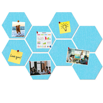 HULAVO Large Hexagon Felt Cork Board Tiles, Self Adhesive DIY Felt Bulletin Board Pin Board with 35 Pushpins for Office School Home Wall Decor Stickers Memos Photos Display(Sky Blue)