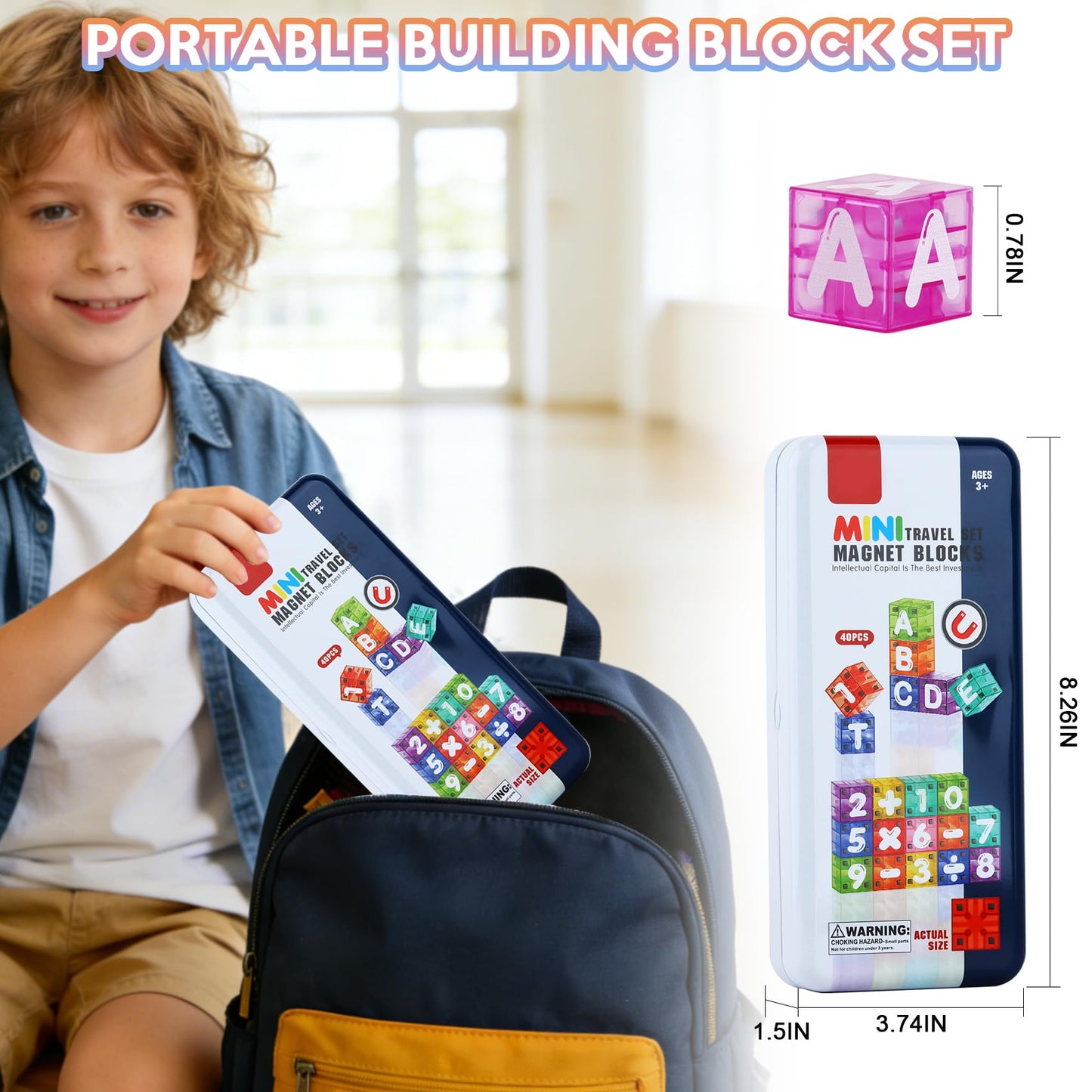 TRILVIX 40 PCS Magnetic Alphabet Blocks, STEM Educational Learning Toys for Kids Ages 3+, Letter Number Building Set with Travel Storage Case, Montessori Toy Gift