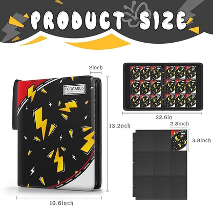 Trading Card Binder 9 Pocket,Card Binder 900 Pockets,Card Book Holder Cards with 50 Removable Sleeves,3-Ring Zip Design MTG/TCG/Sport Collectible Trading Card Albums Gifts for Boys and Girls (Black)