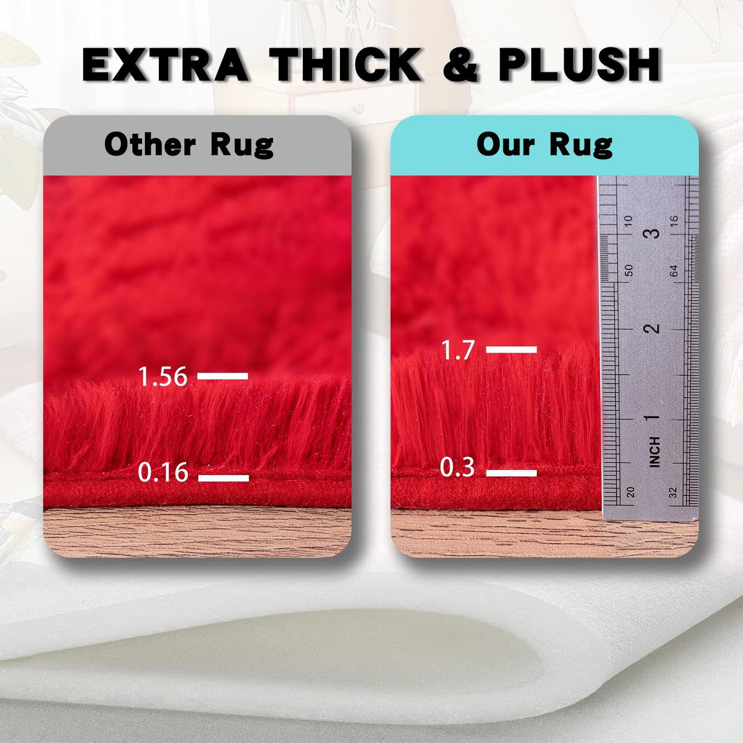 AAFKK Red Area Rug for Bedroom, 2x3 Small Rugs for Living Room Nursery Kids Room Dorm Home Decor Aesthetic, Fluffy Shaggy Rug with 4 Anti-Slip Carpet Tapes