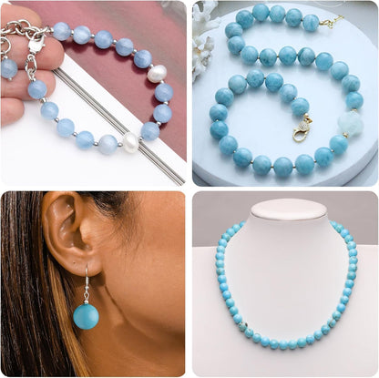 About 45pcs 8mm Natural Stone Beads Aquamarine Beads Crystal Gemstone for Jewelry Making, DIY Bracelet Necklace