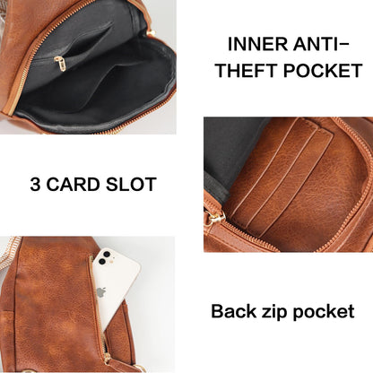 Relang Sling Bag for Women Crossbody, Leather Cross Body Fanny Packs for Women, Trendy Chest Bag for Travel and Daily Use