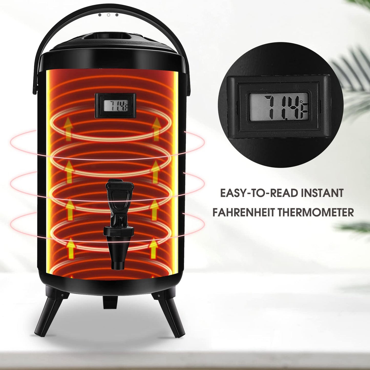 VorChef Hot Beverage Dispenser, Stainless Steel Insulated Beverage Dispenser Cold and Hot Drink dispenser with Thermometer–3.2-Gallons 12 Liters Water Dispenser with Spigot for Tea & Coffee, Water