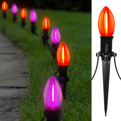 SUNSGNE Halloween Pathway Lights, 19.5Ft Halloween Stake Lights with 10 Count C9 LED Orange and Purple Bulbs for Lawn Yard Sidewalk Garden Decoration