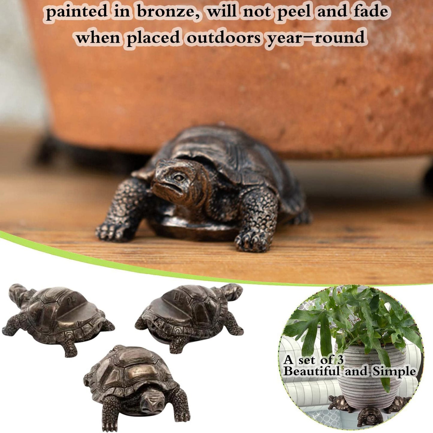 3Pcs Tortoise Resin Pot Decorative Feet, Plant Pot Support Feet for Outdoor, Animals Statue Pot Base Planter Risers, Flower Pot Plant Stand (Tortoise)