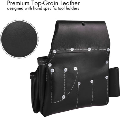 FUERI Leather Tool Belts with Suspender for Men, Heavy-Duty Durable Carpenter Tool Rig Organizer With 19 Pockets-2 Pouches, Padded Suspender, Hammer Holder, D-Loops & Foam-Padded Belt Electricians