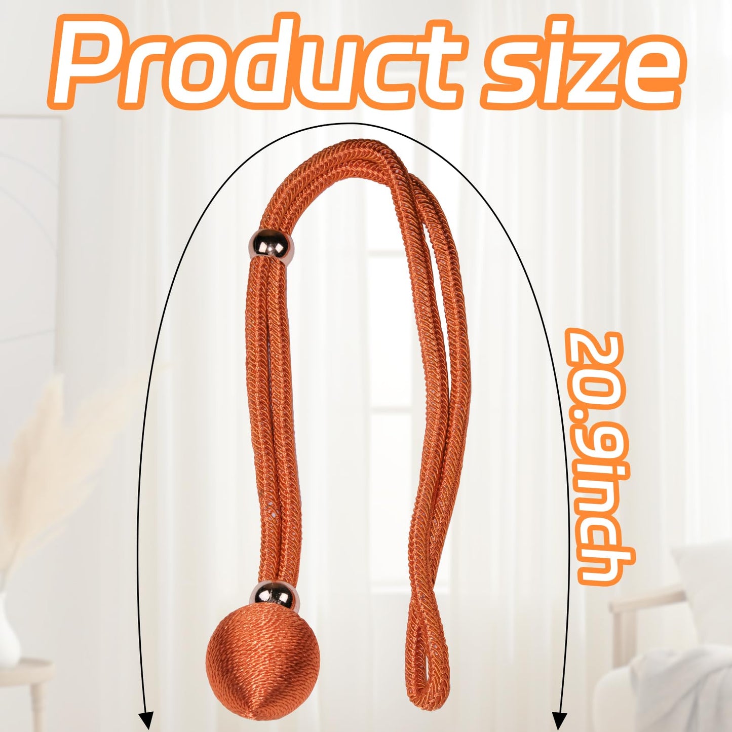 Curtain Tiebacks Decorative Holdbacks with Ball, 4 Pack Simple and Elegant Handmade Tie Backs for Modern Drapes, Wedding Party, Home Office (Orange)