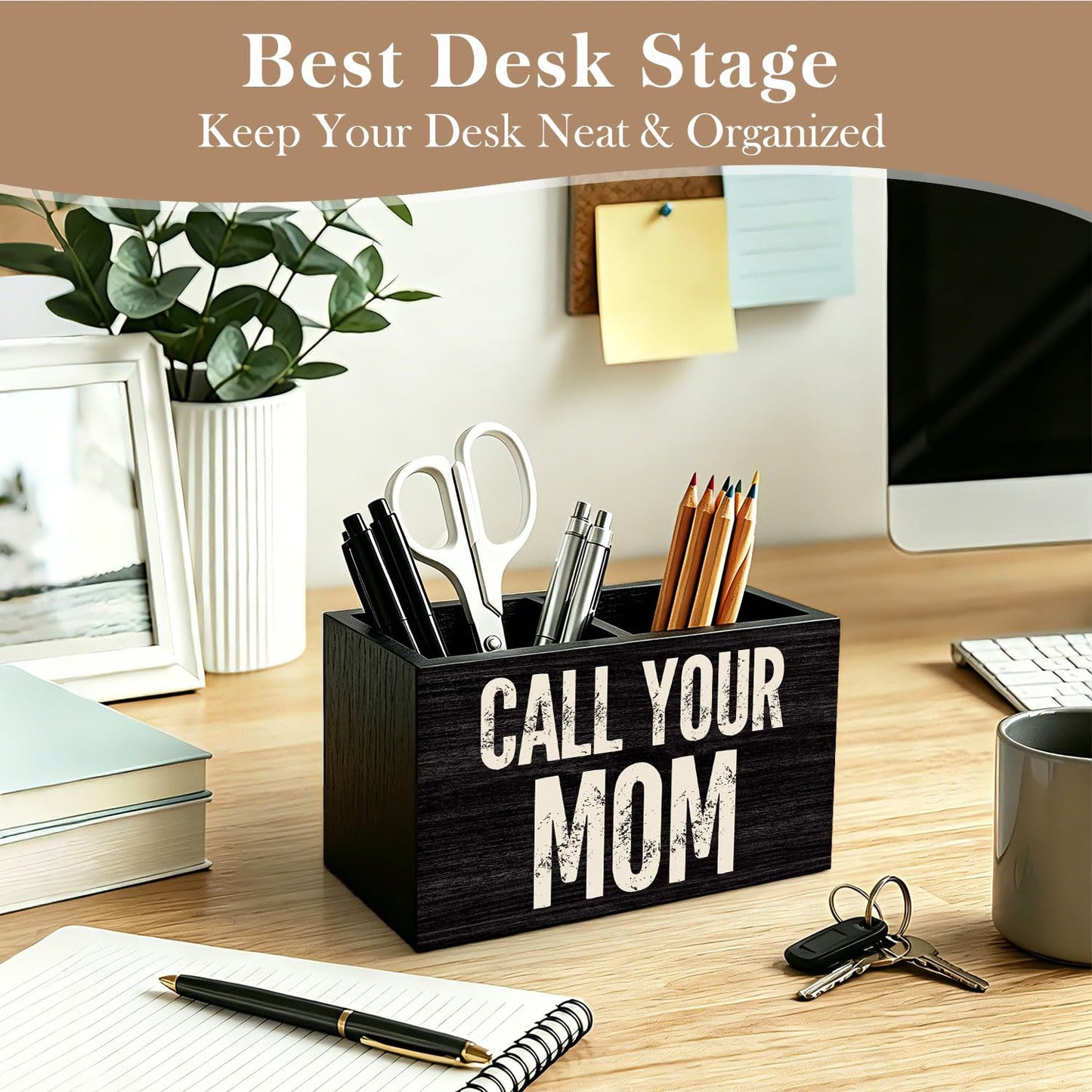 Zomhix Call Your Mom Black Pen Holder Desk Organizer