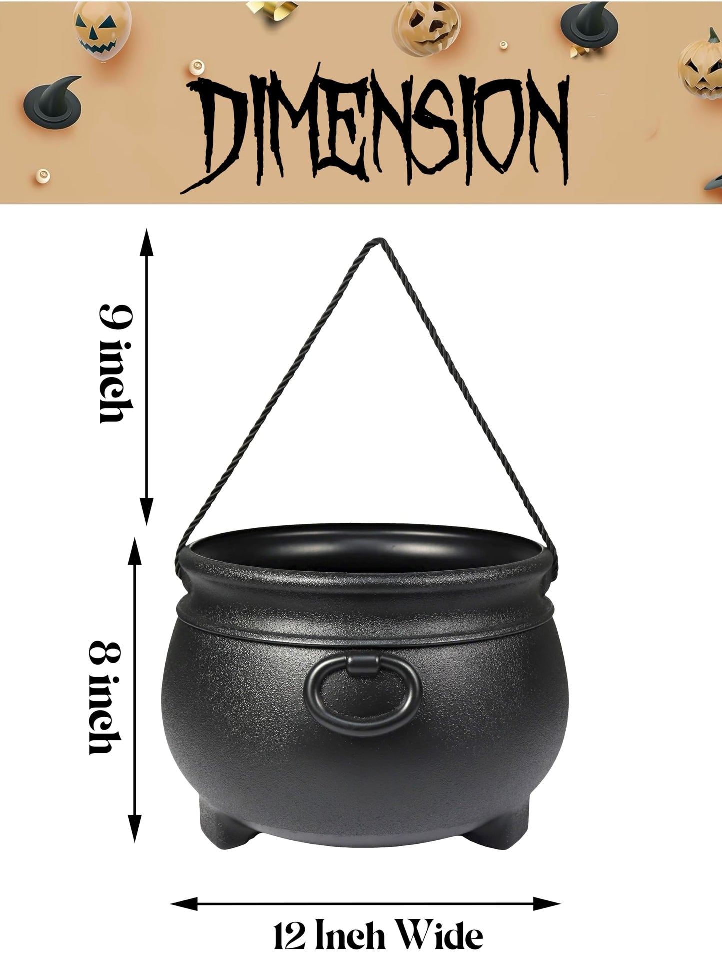 GIFTEXPRESS 12" Black Cauldron - Large Plastic St. Patrick's Day Pot of Gold Coin Party Bucket Decor - Halloween Witch Kettle For Candy, Treats & Punch Bowl