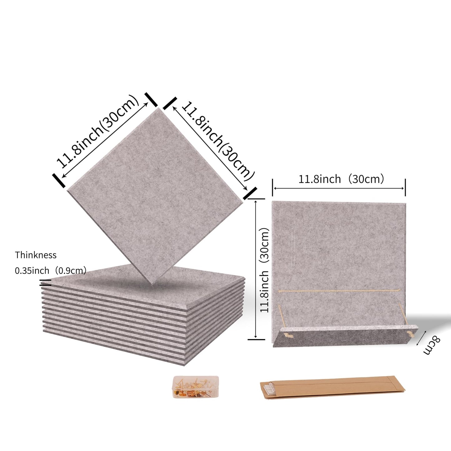 12 Pack Bulletin Boards 48" x 36" Alternative Cork Board for Office,Built-in Storage Device，Large Cork Boards for Walls ， Felt Wall Tiles, Contains Removable Security Stickers and PushPins (F-Gray)