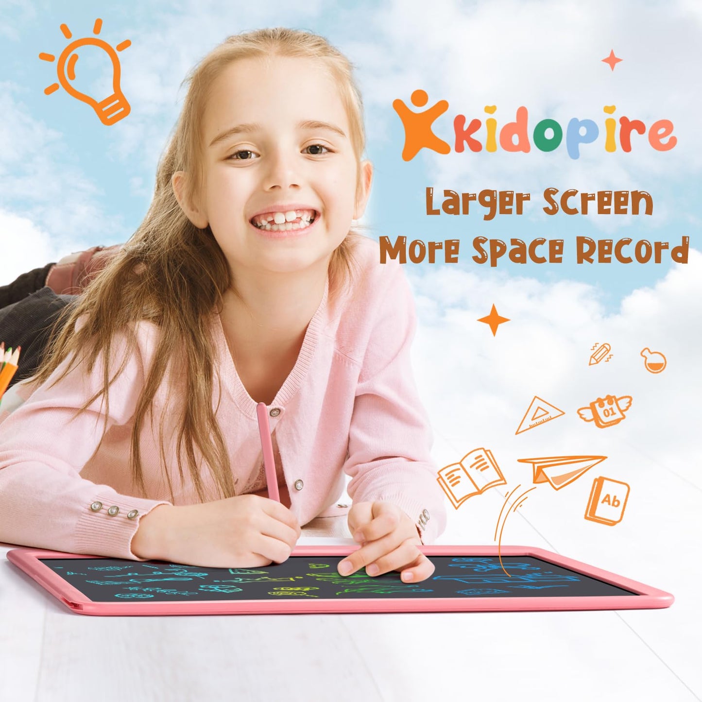Kidopire LCD Writing Tablet for Kids, 15 Inch Large Screen Doodle Board Toddler Toys, Drawing Writing Board Tablet, Office Message Notes Board Birthday Gift for 3-12+ Year Old Girls Boys Toys, Pink
