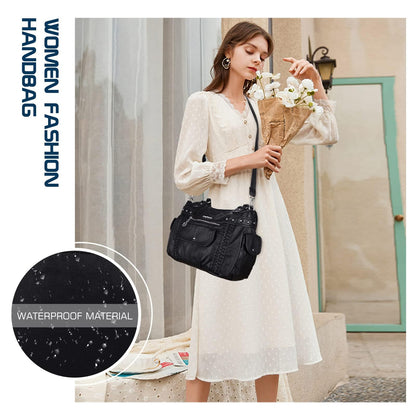 Angel Barcelo Large Purses for Women Soft PU Leather Hobo Bag for Women Shoulder Bag Black