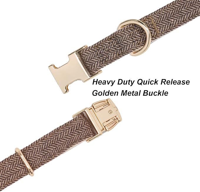 Soft Cotton Hemp Dog Collar with Metal Buckle Adjustable Tweed Dog Collars for Small Medium Large Dogs(Coffee,Medium)