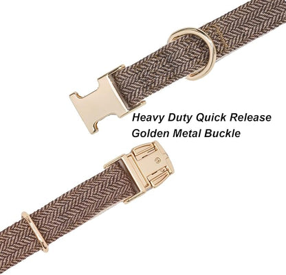 Soft Cotton Hemp Dog Collar with Metal Buckle Adjustable Tweed Dog Collars for Small Medium Large Dogs(Coffee,Medium)