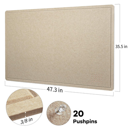 Lightomorrow Large Bulletin Board - 48 x 36 Inches, Decorative Felt Pin Board for Wall - 4' x 3' Foldable Photo Display Board with Self-Adhesive Tape, Includes 20 Push Pins - Beige Brown