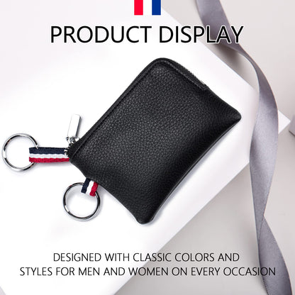 Plinvo Mini Genuine Leather Wallet Coin Purse with Dual Keyrings Compact Change Pouch and Card Holder for Men and Women (Dark green)