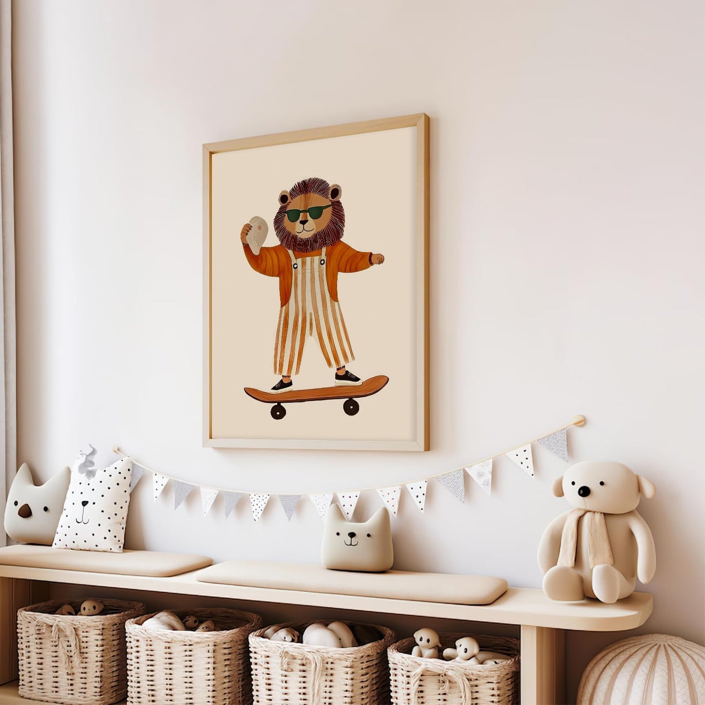 Funny Animal Picture Animal Wall Art Nursery Wall Art Kids Room Aesthetic Prints Minimalist Lion Skateboard Picture 12x16 Inch UnFramed for Living room Dorm Nursery Kids Room Baby Room & Game Den