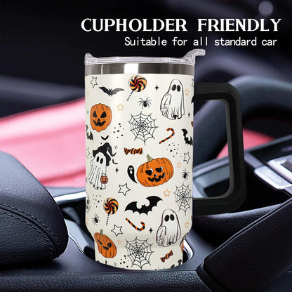 Ceovfoi 40 oz Halloween Pumpkin Tumbler Insulated Stainless Water Bottle Travel Coffee Cup, Water Bottle - Goth Ghost Witch Decor Gift for Women