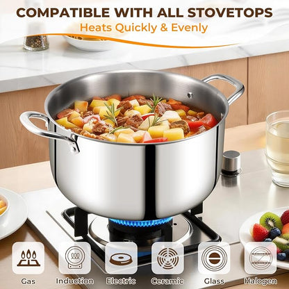Tri-Ply Stainless Steel Stock Pot, 20 Quart Heavy Duty Induction Cooking Pot with Visible Lid for Pasta, Soup, Spaghetti, Sturdy & Double Handle, Dishwasher Safe