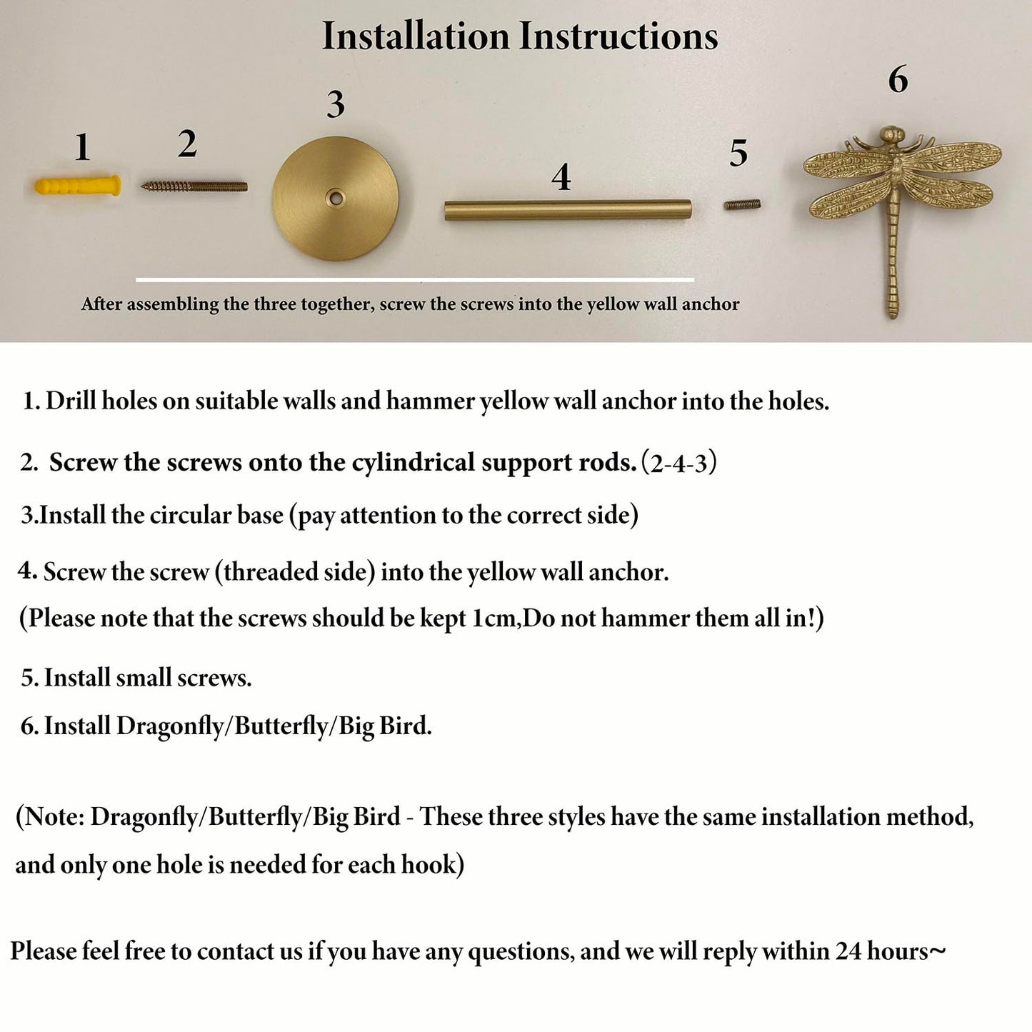 QIIODATD Brass Curtain Holdbacks (2 Pack) Gold Curtain Tieback Curtain Holders Backs Wall Hooks Pull Backs for Wall Mounted Home Decoration (Dragonfly)