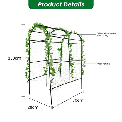 PKBD Tall Garden Arch Trellis for Climbing Plants Outdoor, 7.5 ft Tall Polyethylene-Coated Stainless Steel Garden Arch for Climbing Vine Vegetable/Fruit/Flower, Cucumber Trellis for Raised Bed, Black