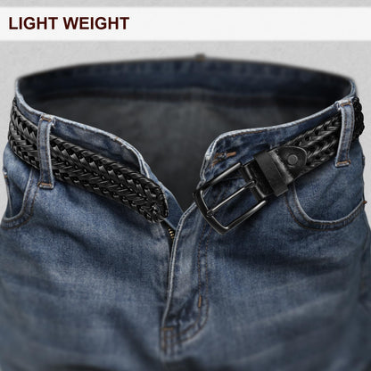 KEMISANT Men Belt, Braided Belt Comfortable For Men Casual Jean Golf 1 3/8"(Black,32"-36" Waist Adjustable)