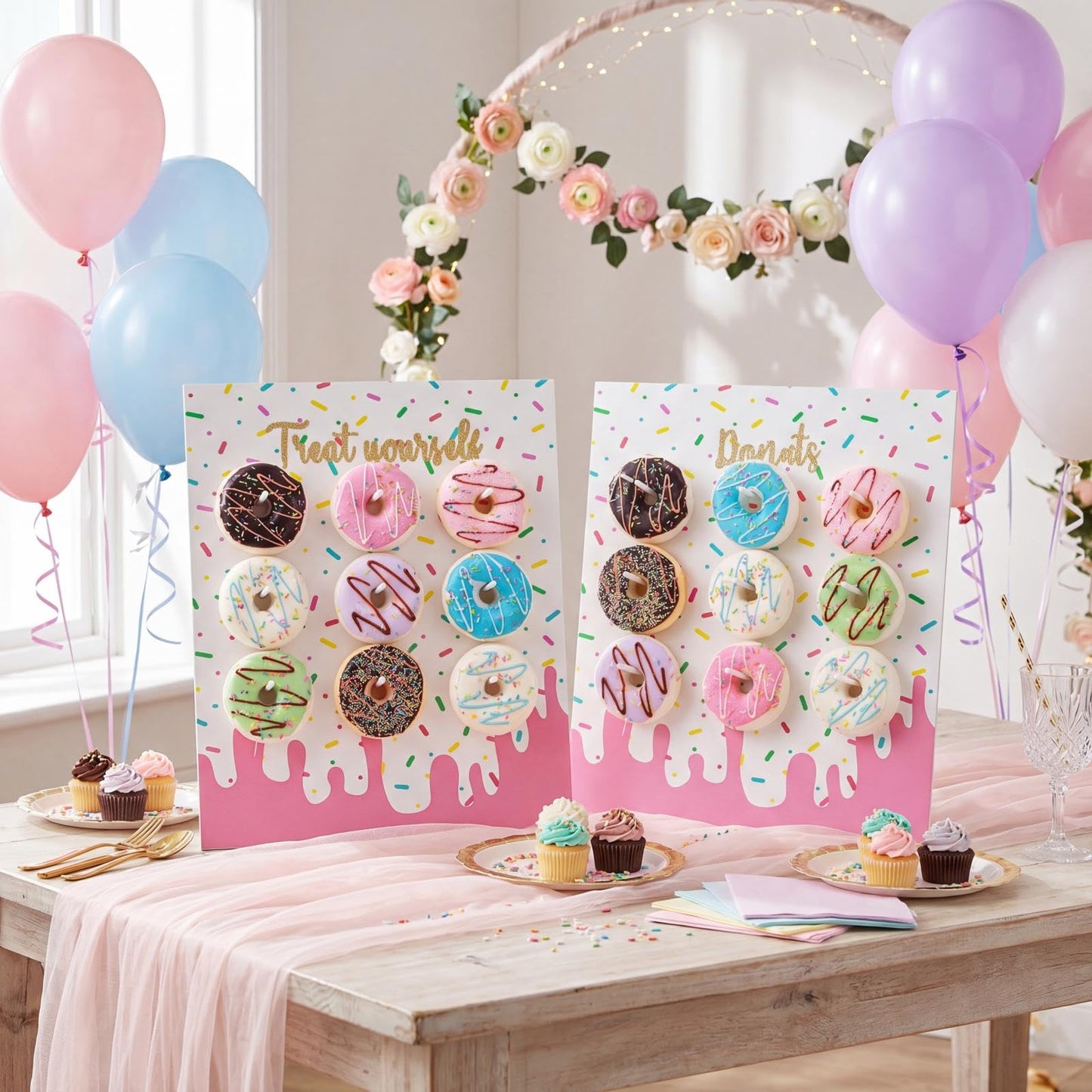 Yerliker 2 Pieces Donut Display Stand, Reusable Donut Holder Board, Party Wall Bagel Boards for Christmas Wedding Birthday Treat Holiday Gathering Parties (13.78 x 9.84 inches)