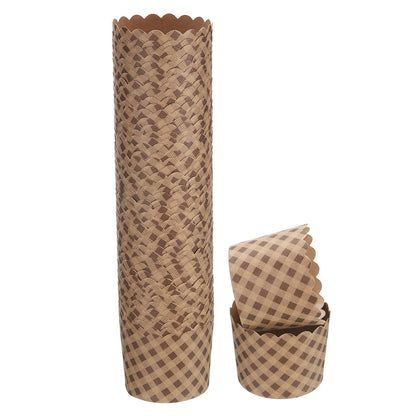 HARFINGTON 50Pcs Paper Baking Cups 6oz Brown Kraft Paper Muffins Liners Cupcake Greaseproof Disposable Bulk Wrappers for Wedding Birthday Graduation, Plaid