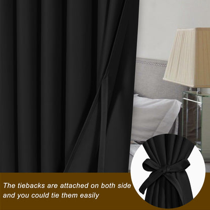 Hiasan Extra Wide Blackout Curtain Panel for Room Divider, 15ft Wide x 9ft Tall Grommet Patio Sliding Door Curtains for Thermal Insulated,Room Partition,Halloween,1 Ps Sewn with Tiebacks,Black