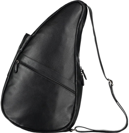 AmeriBag 19" Full-Grain Leather Healthy Back Bag Ergonomic Crossbody Sling for Everyday Use, Travel & Walking Comfort (Black)
