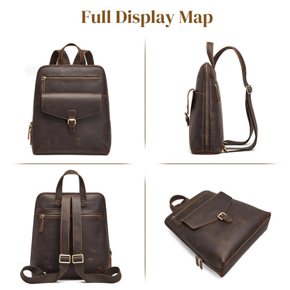 S-ZONE Small Leather Backpack Purse for Women Vintage Casual Daypacks Travel Rucksack Handbag