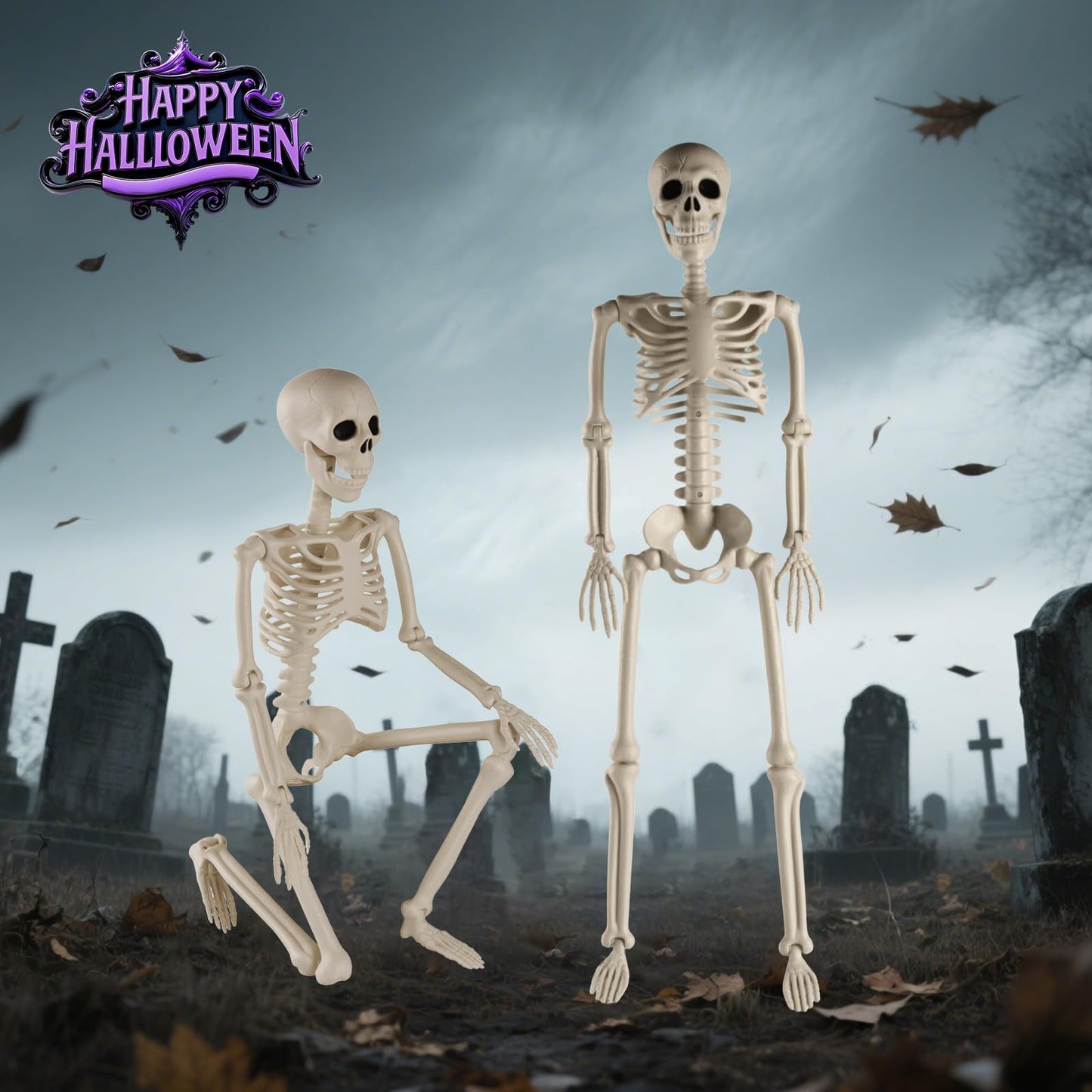 Toolterritary 36" Halloween Skeleton, 3 ft Human Skeleton Full Body Posable Joints Plastic Skeleton for Halloween Decoration, Yard Patio Lawn Garden Skeleton Spooky Party Decoration Indoor Outdoor